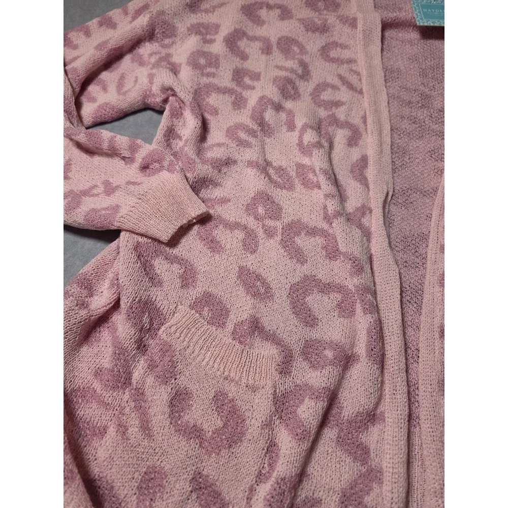 Hayden Los Angeles Pink Leopard Cardigan Sweater SZ 2-3X Pockets Breast Cancer